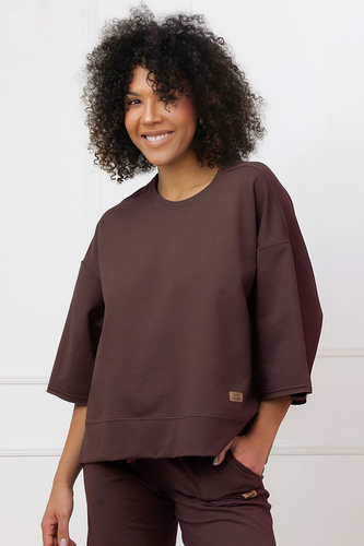 Bluza Kaori Italian Fashion 3/4 rukáv bavlna elastan - hnědá