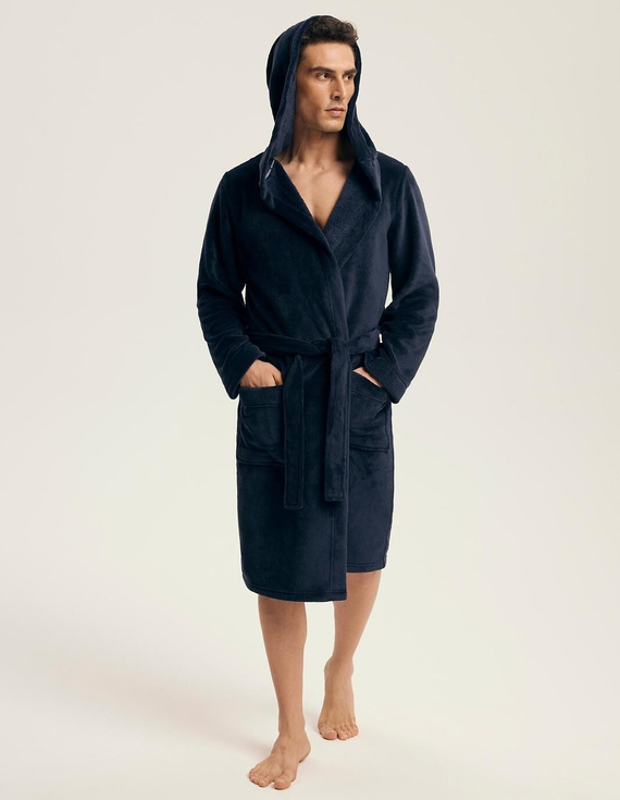 Pánský župan Henderson 43374 Naps navy - kapuce, teplý úplet, pohodlí a elegance