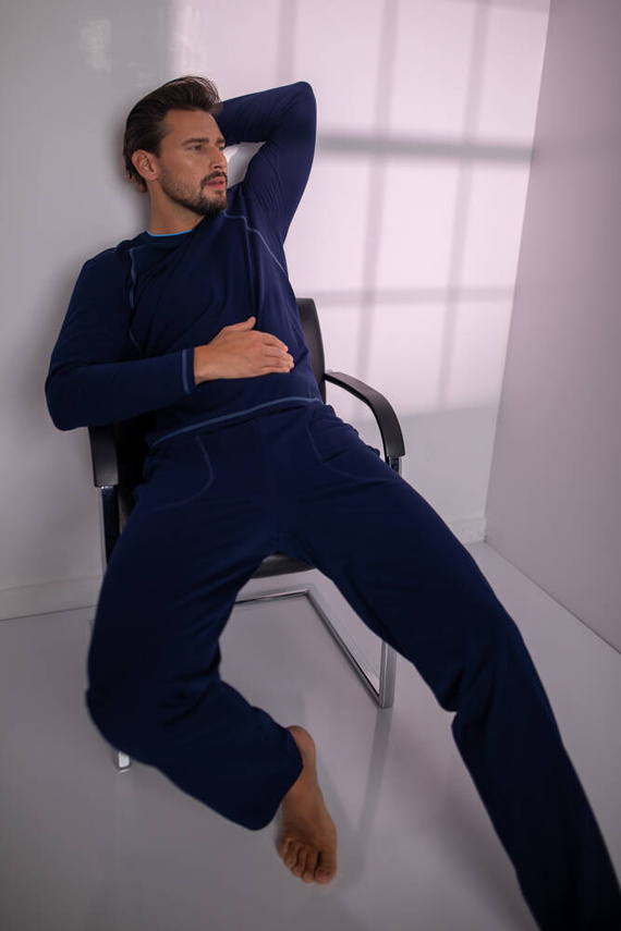 Salomon Pánské pyžamo s dlouhým rukávem, dlouhé kalhoty Italian Fashion - tmavě modrá/modrá