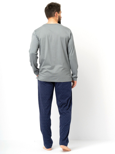 Pánské pyžamo Key MNS 612 zelená a tmavě modrá - bavlna, dlouhý rukáv, klasický střih