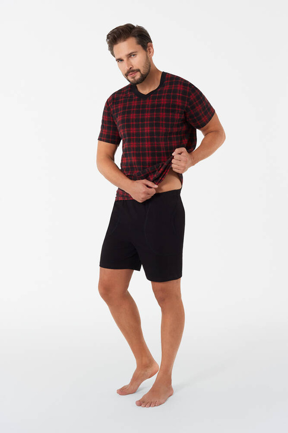 Elijah Pánské pyžamo s krátkým rukávem a šortky Italian Fashion - potisk/černá barva