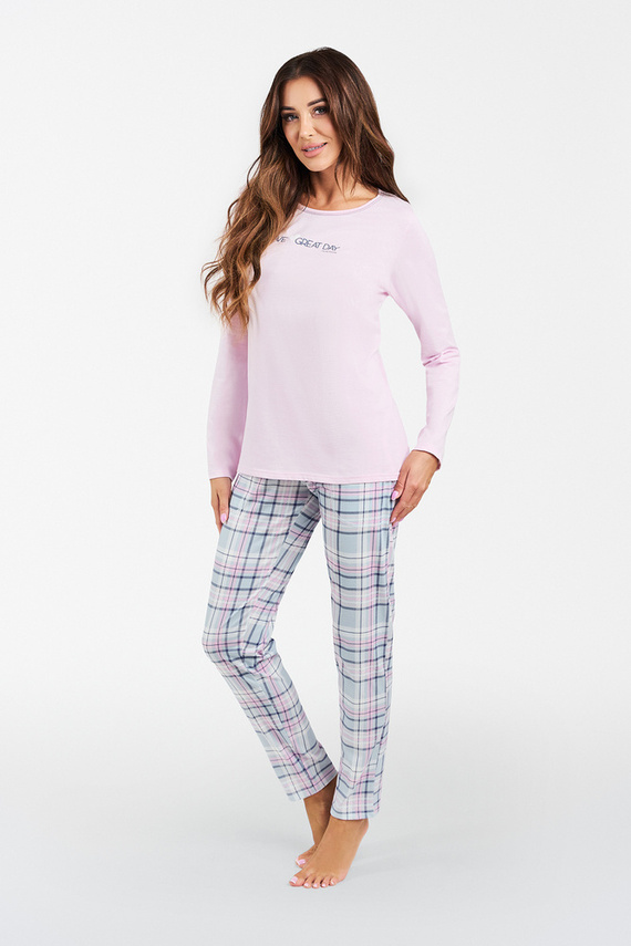 Glamour Dámské pyžamo s dlouhým rukávem a dlouhými kalhotami Italian Fashion - růžová/potisk