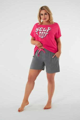 Selfie Dámské pyžamo s krátkým rukávem, šortky Italian Fashion - amarantová/melanžová barva