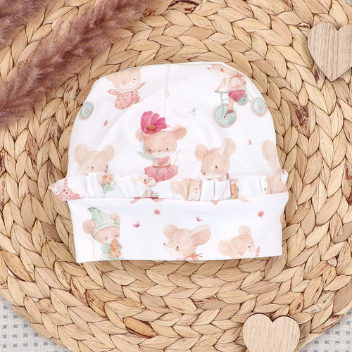 Nini Dětská Čepice Little Mouse 100% Organická Bavlna – Vysoká Kvalita Polsko