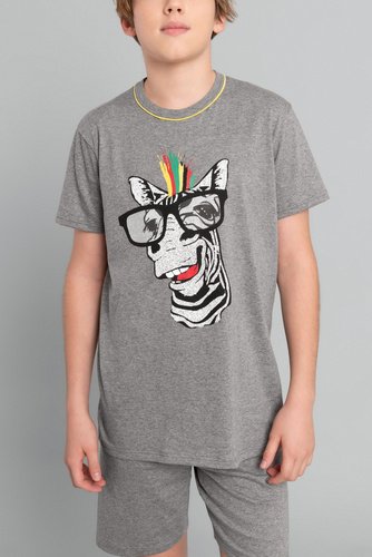 Chlapecké pyžamo Crazy Boys s krátkým rukávem, kalhoty Italian Fashion- medium melange