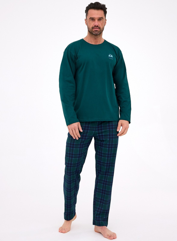 Pánské pyžamo 124/307 Denali 3 Cornette zelené - bavlna, dlouhý rukáv