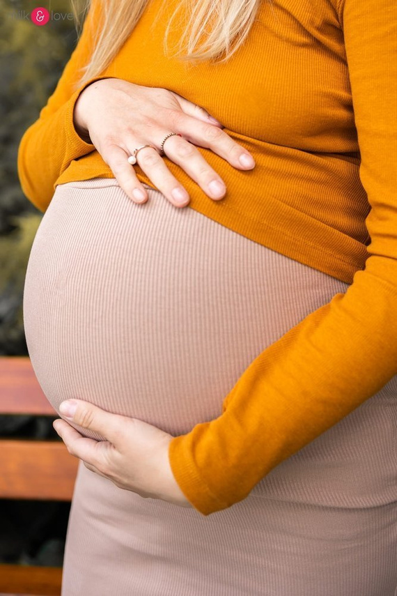 Spódnica ciążowa Tummy z dzianiny w prążki Milk&Love morska zieleń