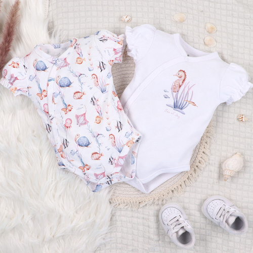 ABN-5474 Underwater World Nini obálkové body bílé - organická bavlna, krátký rukáv