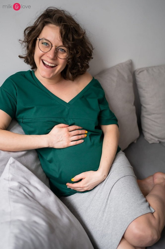 Spódnica ciążowa Tummy z dzianiny w prążki Milk&Love morska zieleń