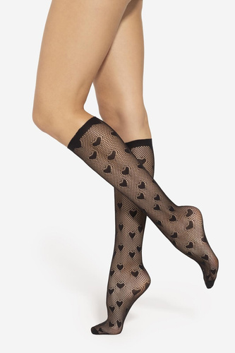 Podkolenky Yasmine wz.01 Gatta - černá ažurová srdce, bez lisování