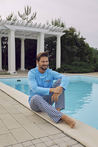 Jaromir Pánské dlouhé kalhoty s dlouhým rukávem Italská móda - modrá/potisk