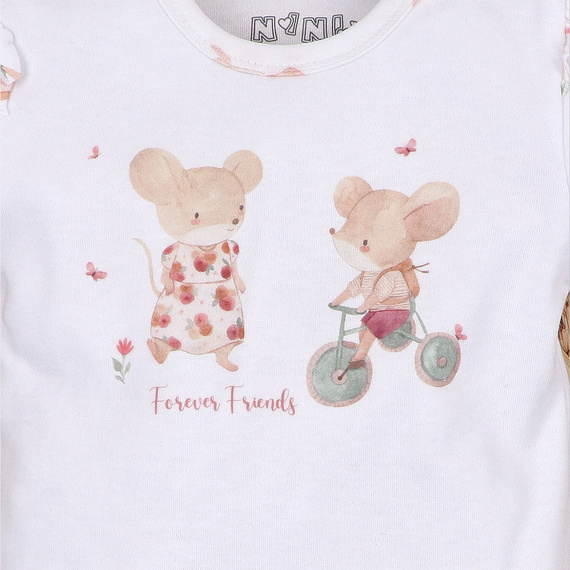 Dětské body Nini Little Mouse organická bavlna zapínání na rameni krátký rukáv