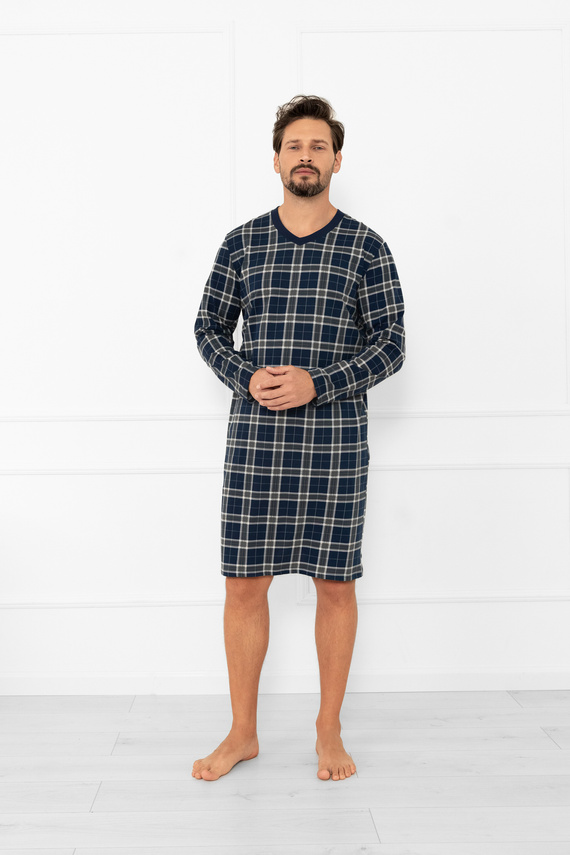 Pánská noční košile Andreas - bavlna, dlouhý rukáv, kostka Italian Fashion