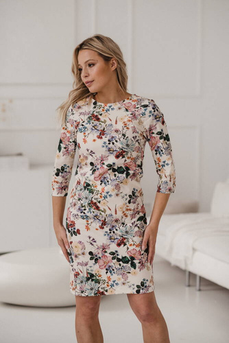 Milky Classic Sukienka do karmienia Milk&Love rękaw 3/4 kremowa w kwiaty