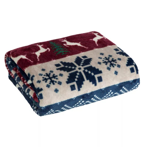 Eurofirany Vánoční deka námořnická modř červená se skandinávským vzorem - měkký přehoz z mikrovlákna, 240 g/m²