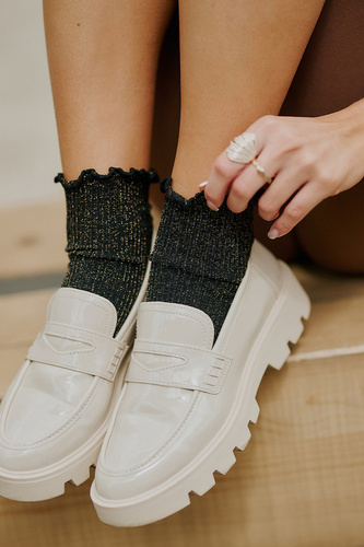 577 Nana Ponožky Gabriella černé - žebrované, s lurexem a volánky