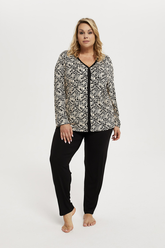 Abisynia Dámské pyžamo s dlouhým rukávem a dlouhými kalhotami Italian Fashion - potisk/černá barva
