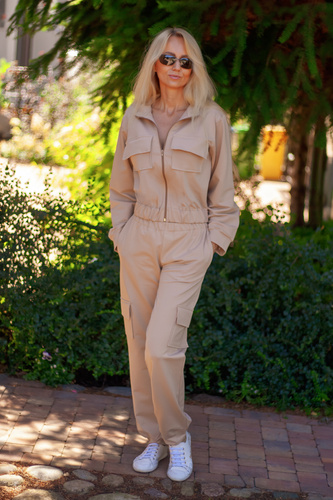 Mili Mirale dámský bavlněný teplákový komplet s kapsami - polská výroba - béžový