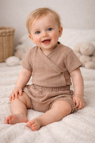 Mušelínové body Just Muslin 03235KL Makoma latte - krátký rukáv, obálka, 100% bavlna