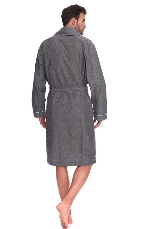 2532 Zeus Pánský župan L&L šedý - dlouhý, bavlna, melanž, klasický