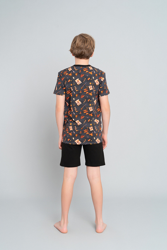 Westernové chlapecké pyžamo s krátkým rukávem, kalhoty Italian Fashion- graphite/black