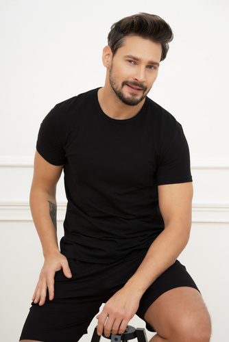 Ikar Pánské tričko s krátkým rukávem Italian Fashion - černé