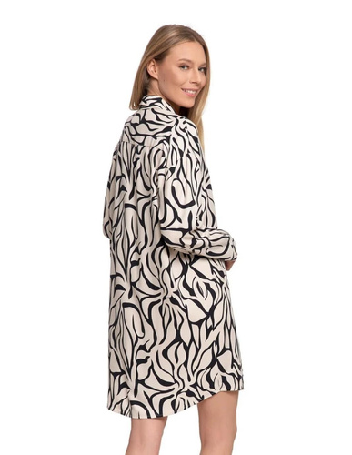 PDK4800-003 Moraj krémová noční košile - viskóza, dlouhý rukáv, zapínání na knoflíky