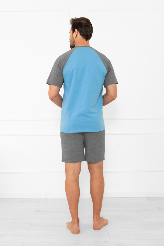 Pánské pyžamo Alexander Italian Fashion - krátké rukávy a krátké šortky, 100% bavlna - modrá/šedá