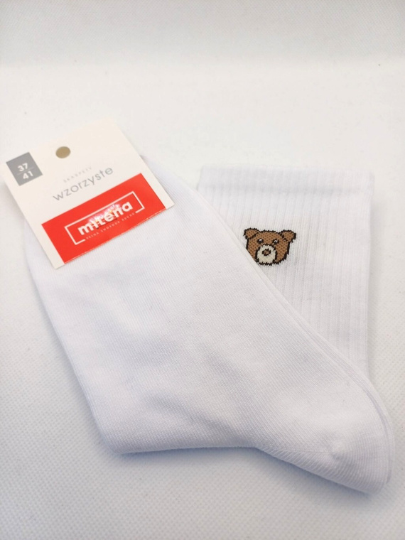 Milena 0200-181 bílá - dámské ponožky s medvídkem, bavlněné, měkké a pohodlné