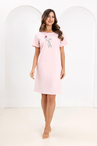 Dámská noční košile Regina 172 pink- 100% bavlna, krátký rukáv, půlkulatý výstřih, potisk, délka ke kolenům