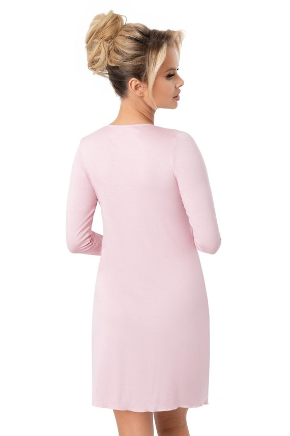 Noční košile Donna Margo pudrově růžová - viskóza, krajka, 3/4 rukáv, délka před kolena