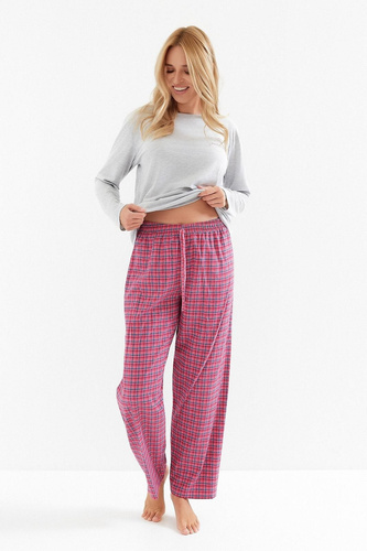 Taro Madlen 3512 dámské pyžamo - bavlna, dlouhý rukáv, kostkované kalhoty