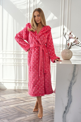 Dámský župan 2551 Amira L&L malinová - dlouhý s kapucí | Elegance a pohodlí