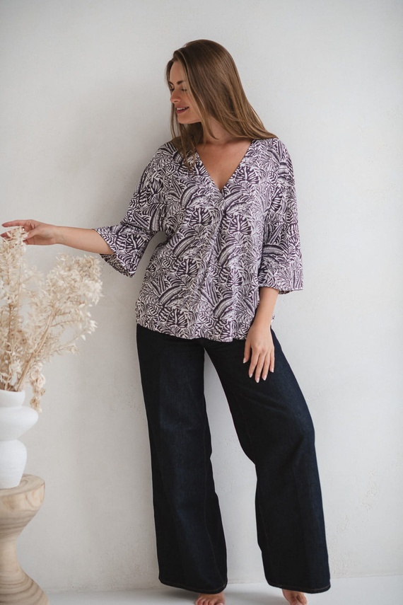 Těhotenská halenka Bahama Mama Milk&Love s tropickým potiskem, viskóza, 3/4 rukáv, oversize