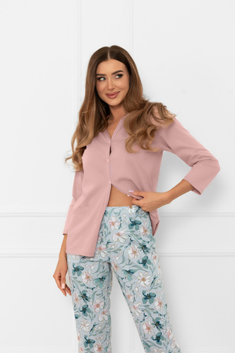 Dámské pyžamo Sekwoja - bavlna, 3/4 rukáv a kalhoty, s knoflíky Italian Fashion