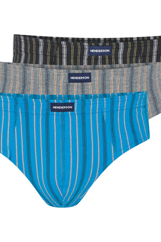 1446 K690 Henderson pánské slipy šedé-tyrkysové-černé-bavlněné, 3 kusy v krabici