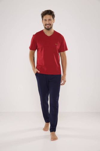 624 Kevin Forex Pánské pyžamo - bordó - tmavě modré