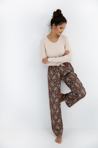 Dámské pyžamo Shelby Sensis - viskóza, tričko s dlouhým rukávem a vzorované kalhoty