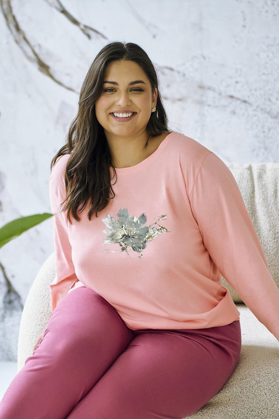 Dámské pyžamo Patricia 3471 TARO - bavlněné, 7/8 rukáv, meruňkové a pohodlné