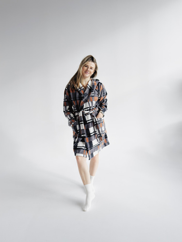 031 De Lafense županová přikrývka - hřejivý fleecový dámský župan Super Cozy, velbloudí barva