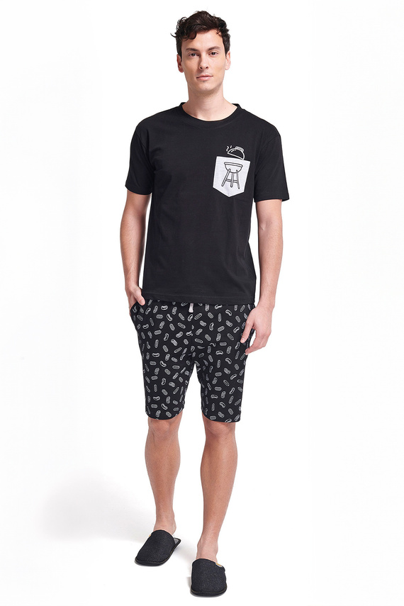 Gianny Pánské šedé pyžamo Sorbetto - krátký rukáv, šortky, potisk, bavlna