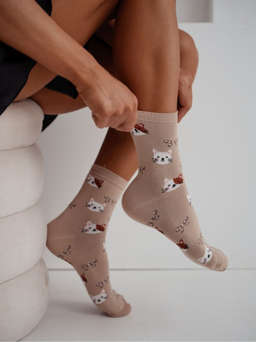 Dámské bavlněné ponožky Milena 0200-241– pohodlné žebrované beige
