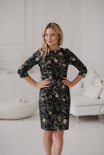 Milky Classic Sukienka do karmienia Milk&Love rękaw 3/4 czarna w kwiaty