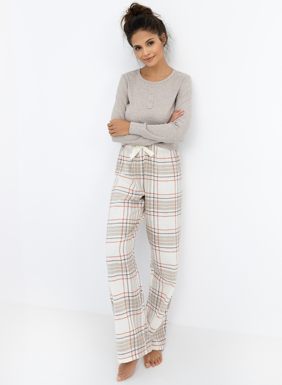 Dámské pyžamo Angelina Sensis - melanžová halenka a kostkované flanelové kalhoty