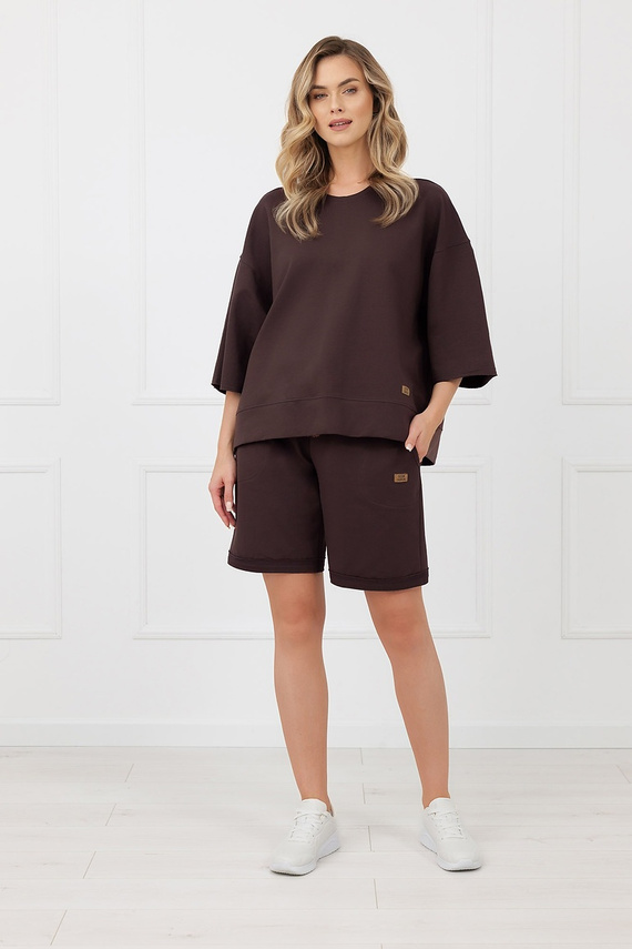 Dámské bavlněné šortky Kaori Italian Fashion s kapsami - hnědé