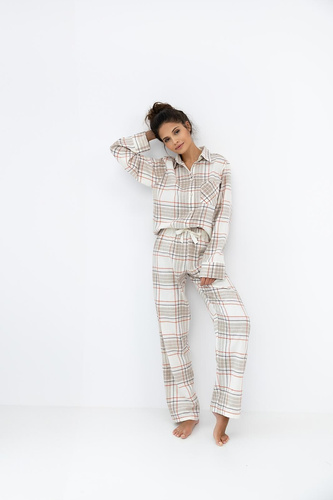 Dámské pyžamo Adalyn Sensis - kostkovaný bavlněný flanel, zapínání na knoflíky