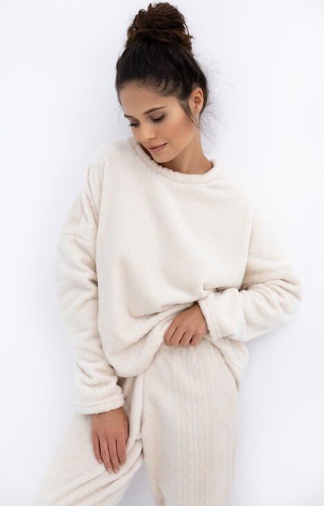 Dámské pyžamo Bridget Homewear Sensis - hřejivé, měkký úplet, barva ecru