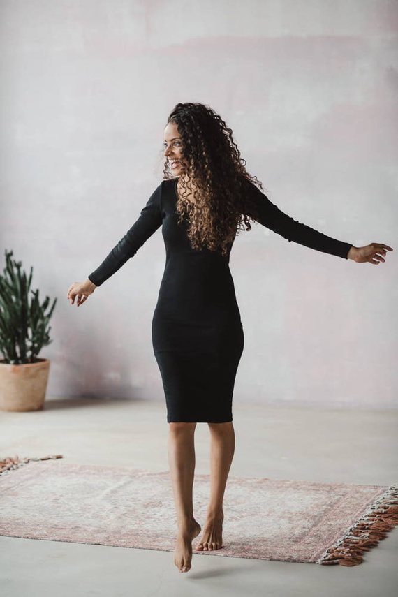 Tummy Sukienka ciążowa i do karmienia z dzianiny w prążek Milk&Love czarny