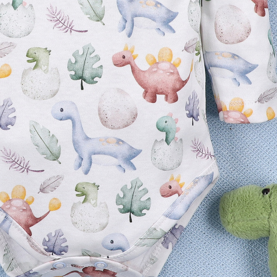 ABN-5564 Dino Explorer Body z organické bavlny s potiskem Nini, dlouhý rukáv