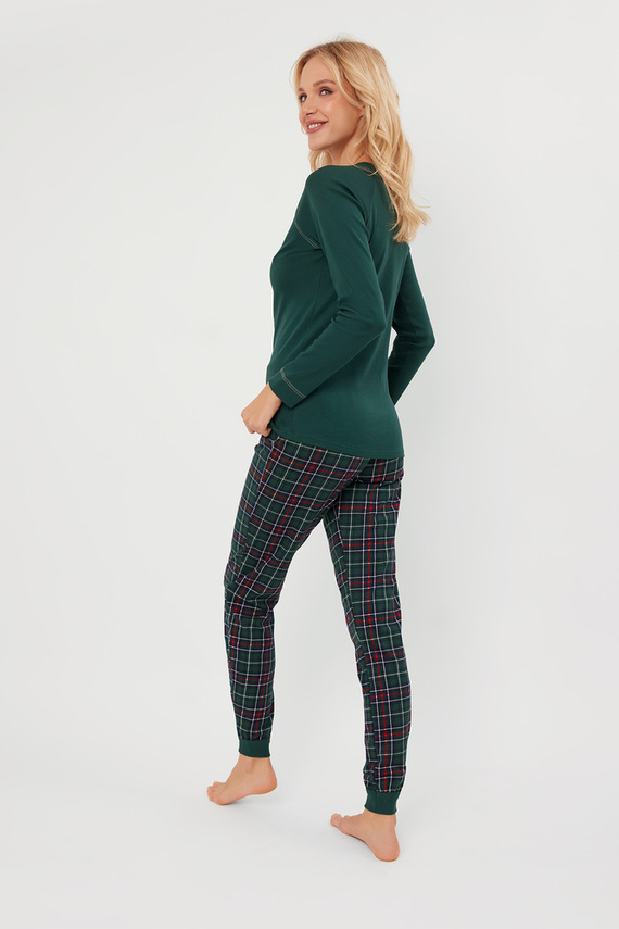 Foggia Dámské pyžamo s dlouhým rukávem a dlouhými kalhotami Italian Fashion - zelená/potisk